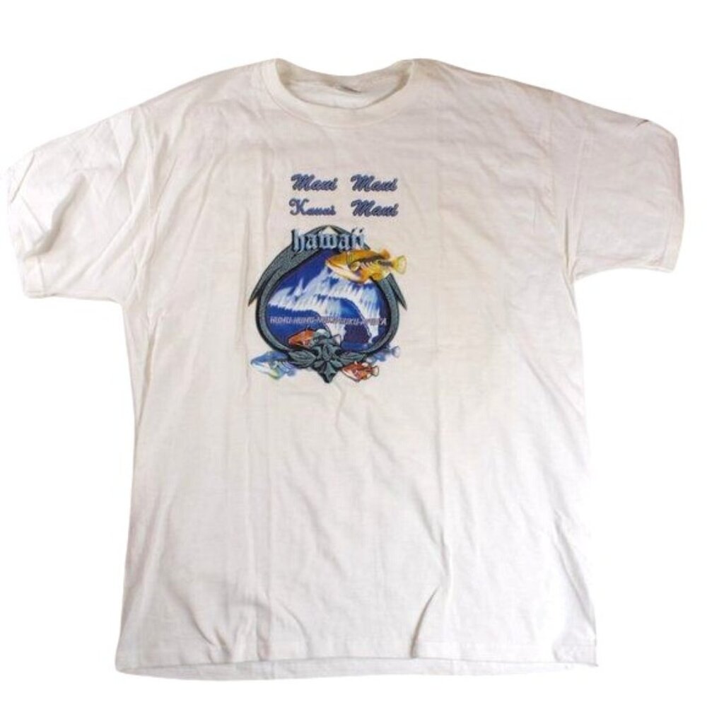 Vintage Fruit Of The Loom Large Heavy Cotton Maui State Fish Graphic Tee Tshirt